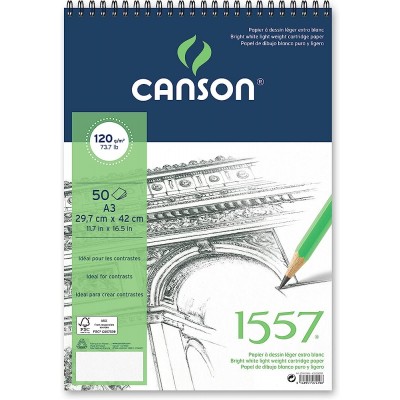 CANSON "1557" fehér rajzpapírtömb, A3 120g/50lapos rövid oldalán spirálozott
