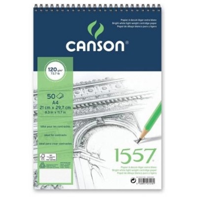 CANSON "1557" fehér rajzpapírtömb, A4 120g/50lapos rövid oldalán spirálozott