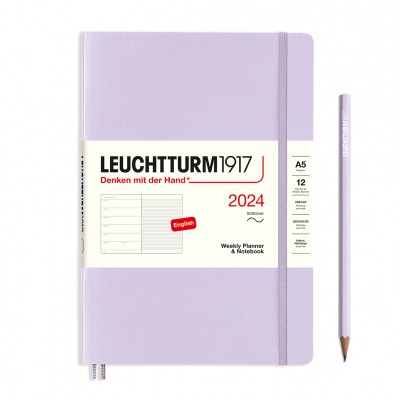 Leuchtturm1917 határidőnapló 2024 A5 heti beosztású naptár és notesz, puha borító, Lilac