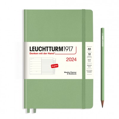 Leuchtturm1917 határidőnapló 2024 A5 heti beosztású naptár és notesz, Sage