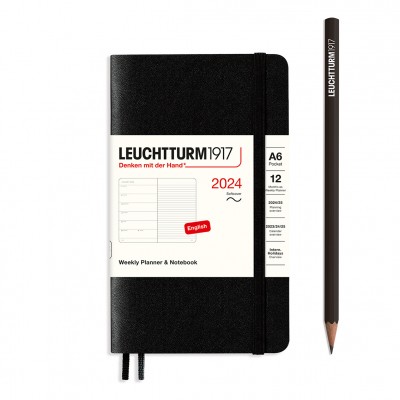 Leuchtturm1917 határidőnapló 2024 A6 heti beosztású naptár és notesz, puha borító, Black