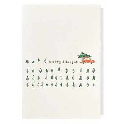 Papette üdvözlőkártya - Red car pine tree